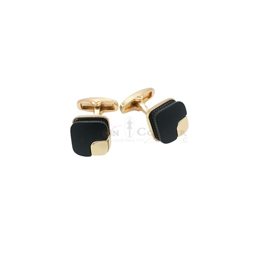 [CF540-18 BLACK GOLD] Gold Plated Black Onyx Rhombus Cufflink