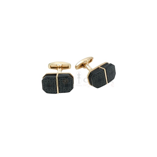 [CF540-19 BLACK GOLD] Gold Plated Geomatric Pattern Cufflink