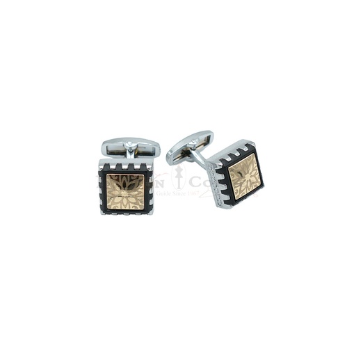 [CF540-21 NONTOXIC WHT] Floral Pattern Trendy Square Cufflink