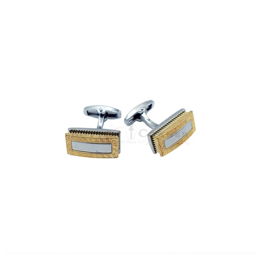 [CF540-22 NONTOXIC WHT] Silver Plated Greek Key Rectangle Cufflink