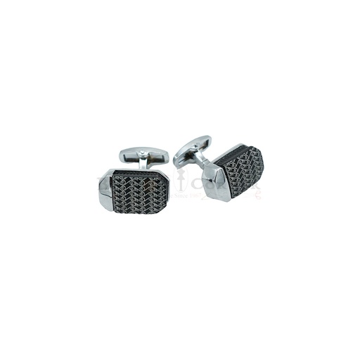 [CF540-28 NONTOXIC WHT] Silver Plated Textured Rectangle Cufflink