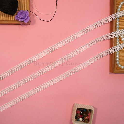 [26270 WHITE] One Side Border Shuttle Lace