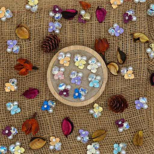 Painted Flower Rhinestone Hanging Button