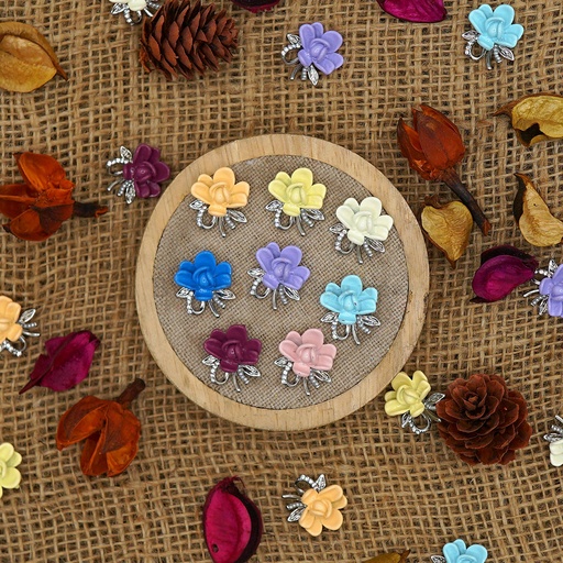 Painted Gardenia Flower Rhinestone Button