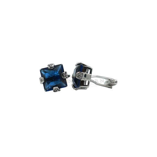 [CF980S DARK INDIGO] Silver Plated Crystal Zircon Square Cufflink