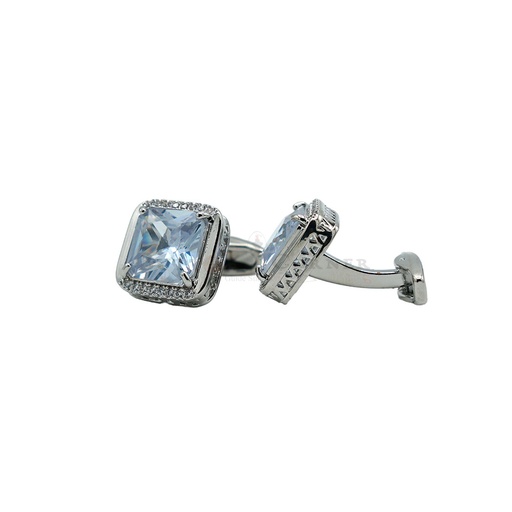 [CF810S-1 CRYSTAL WHT] Silver Plated Crystal Zircon Square Cufflink