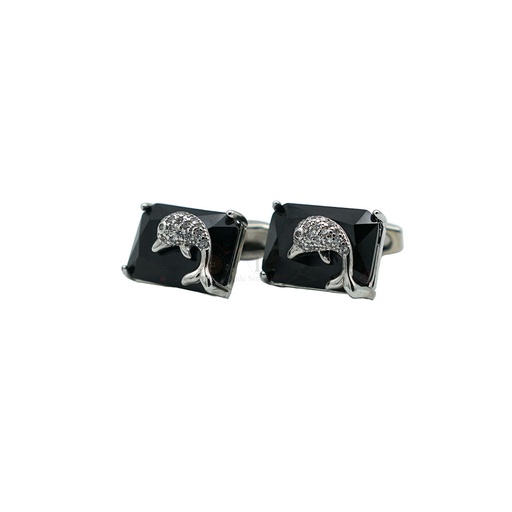 [CF810-4 JET] Dolphin Design Black Crystal Rectangle Cufflink