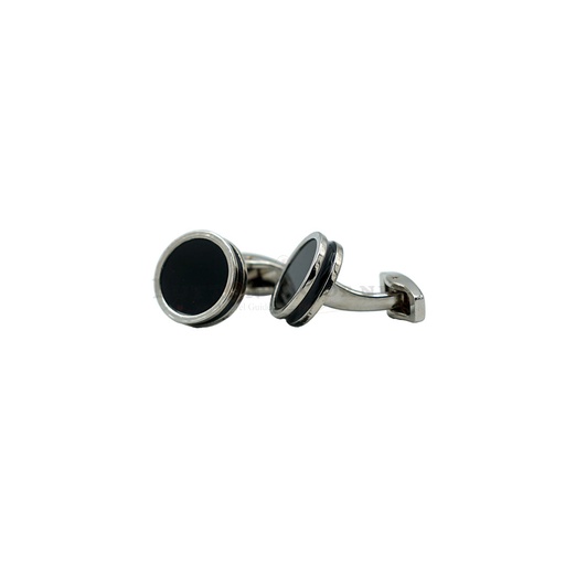 [CF220-1 BLACK NONTOXIC WHT] Black Onyx Stone Round Cufflink
