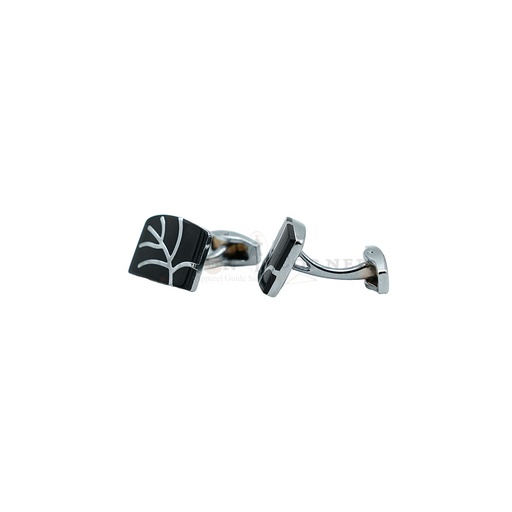 [CF320-10 BLK NONTOXIC WHT] Twig Branch Design Black Square Cufflink