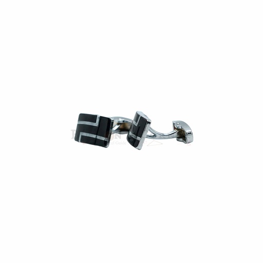 [CF320-11 BLK NONTOXIC WHT] Bling Black Rectangular Cufflink