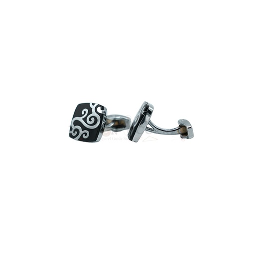 [CF320-12 BLK NONTOXIC WHT] Cloud Brocade Pattern Square Cufflink