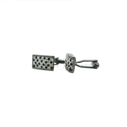 [CF350 BLK GUN BLK] Black & Crystal Stones Rectangular Cufflink