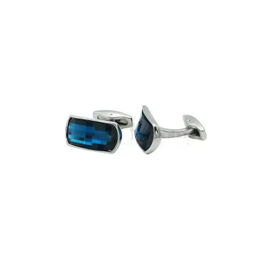 [CF450S-1 DENIM BLUE] Blue Gem Stone Trendy Rectangle Cufflink