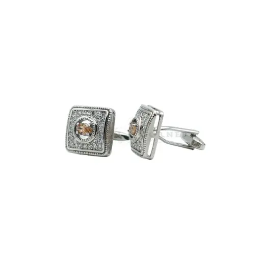 [CF750 L C TOPAZ] Crystal Pave Design Zircon Square Cufflink