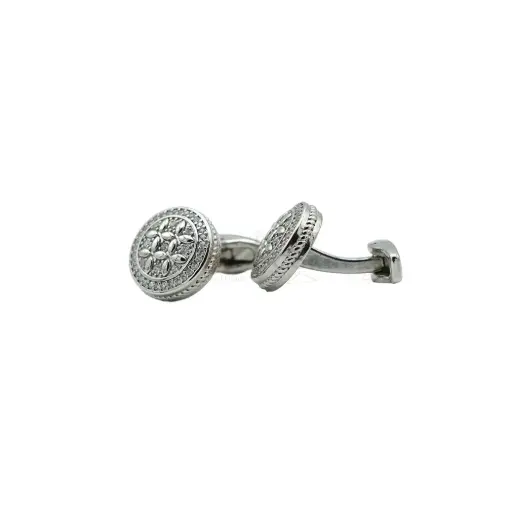 [CF750-1 CRYSTAL WHT] Crystal Pave Design Round Cufflink
