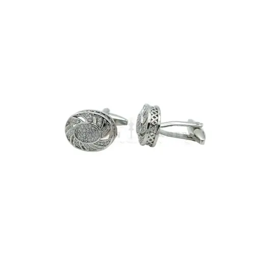 [CF750-2 CRYSTAL WHT] Crystal Pave Design Oval Cufflink