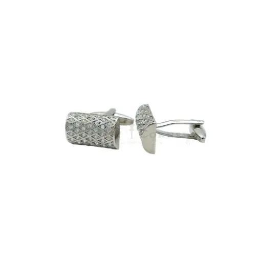 [CF750-3 CRYSTAL WHT] Textured Design Diamonds Cylinder Cufflink