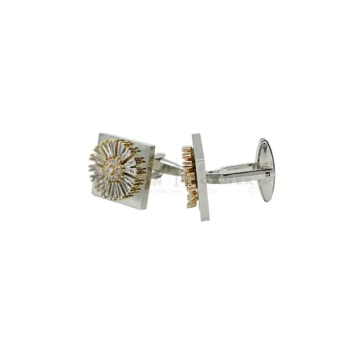 [CF800-2 CRYSTAL WHT] Sunburst Design Bagutte Cut Stone Cufflink
