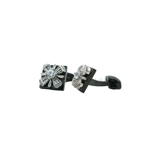 [CF800-3 CRYSTAL WHT] Bagutte Cut Stone Square Cufflink