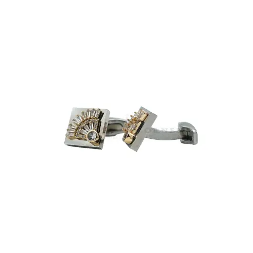 [CF800-5 CRYSTAL WHT] Fan Shape Bagutte Cut Stone Square Cufflink