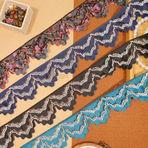 Fancy Glass Beads Sequence Scallop Lace