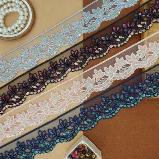 Fancy Glass Beads Sequence Lace