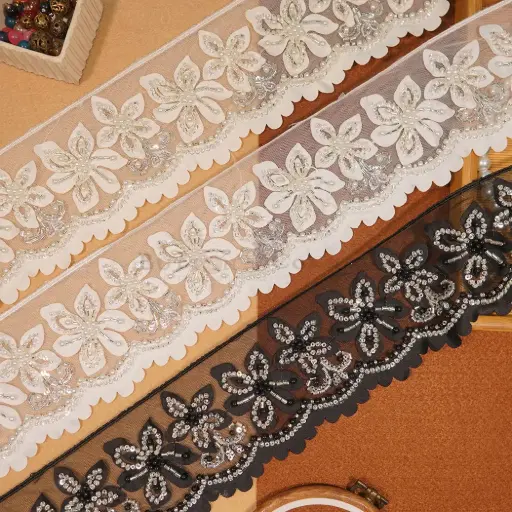 Fancy Glass Beads Pearl Sequence Lace