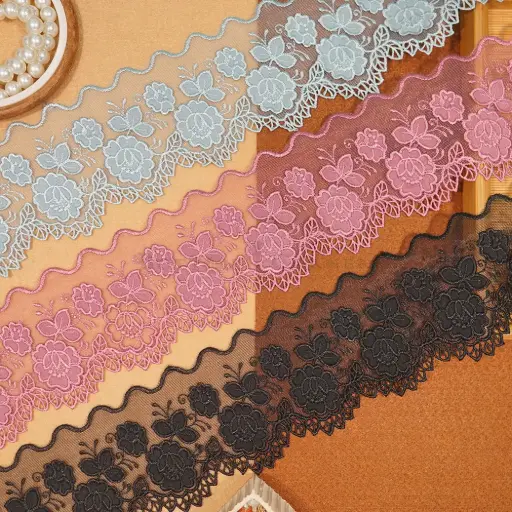 Cotton, Net Embroidered Lace In Colour