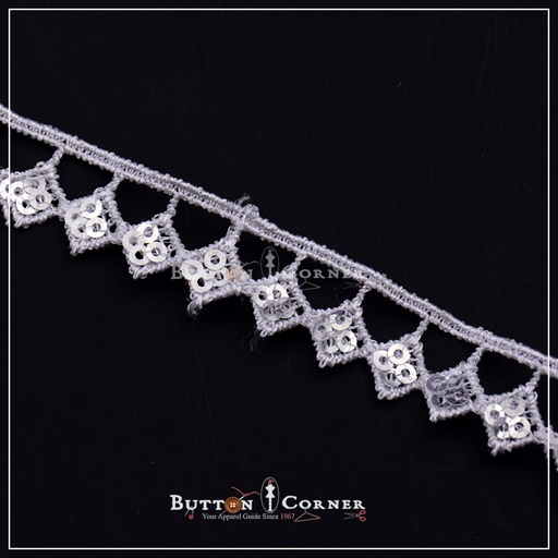 [ALN298-WHITE] One Side Border Shuttle Sequence Lace