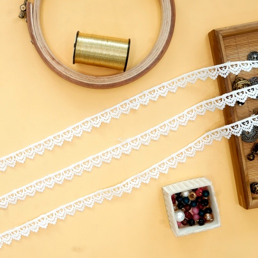 [ALN278 WHITE] One Side Border Shuttle Lace