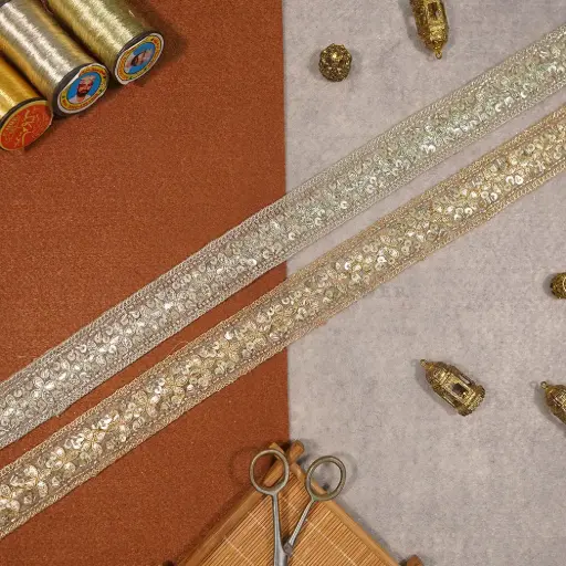 Fancy Metallic Yarn Glass Beads Lace