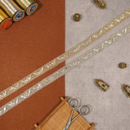 Fancy Metallic Yarn Glass Beads Lace