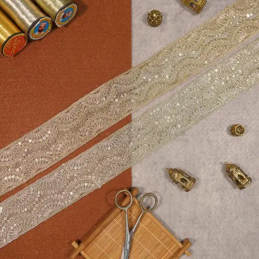 Fancy Metallic Yarn Sequence Lace