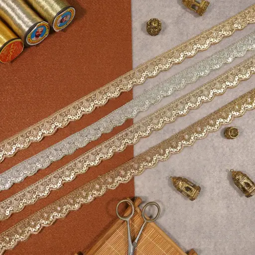 Fancy Metallic Yarn Sequence Lace