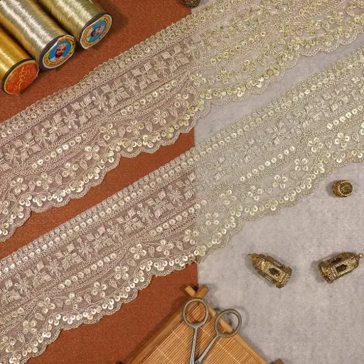 Fancy Metallic Yarn Sequence Lace