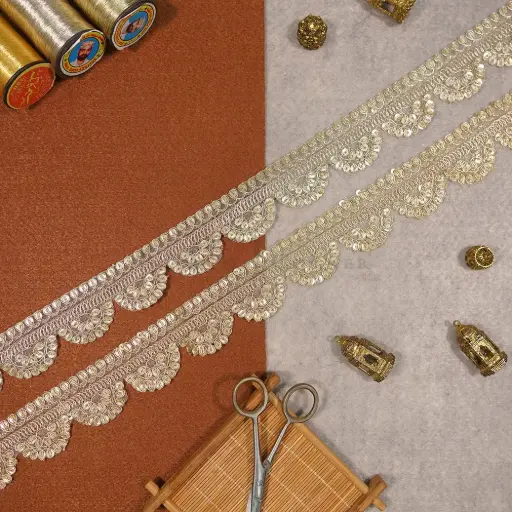 Fancy Metallic Yarn Sequence Lace