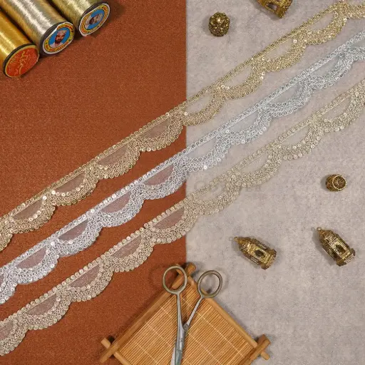 Fancy Metallic Yarn Sequence Lace