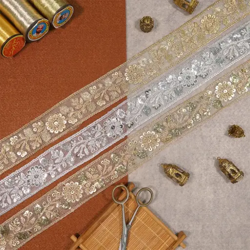 Fancy Metallic Yarn Sequence Lace