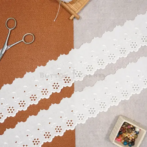 [CL025 WHITE] One Side Border Cotton Lace