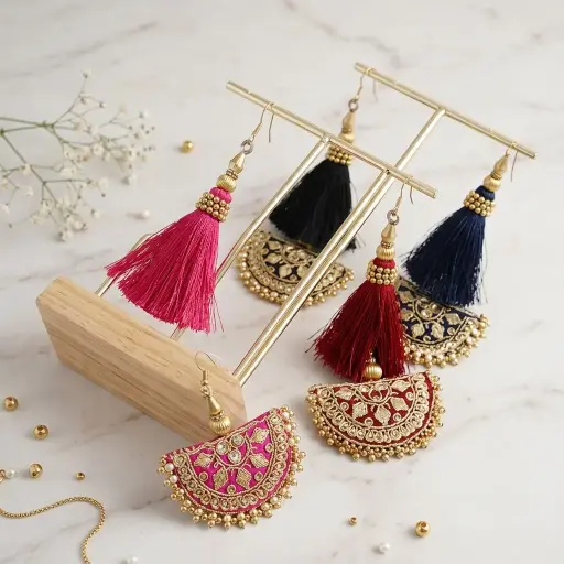 Metallic Yarn Sequence Pearl Tassel