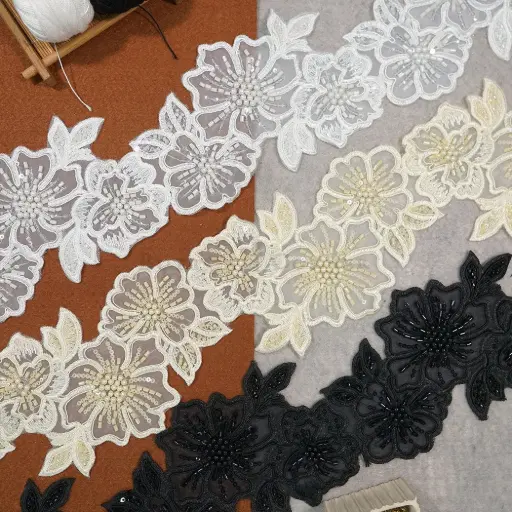 Fancy Glass Beads Sequence Lace