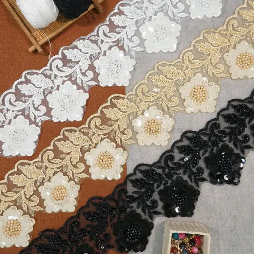 Fancy Glass Beads Sequence Lace