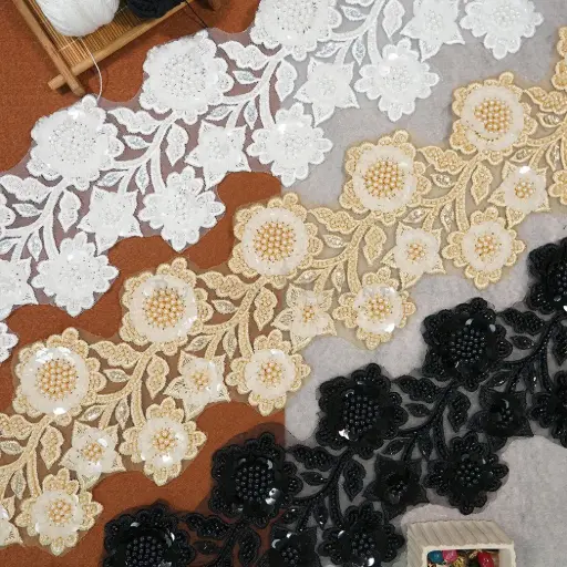 Fancy Glass Beads Sequence Lace