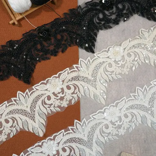 Fancy Glass Beads Sequence Lace