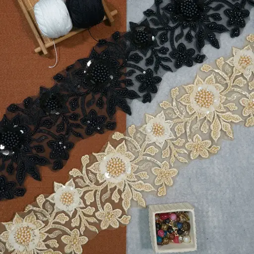 Fancy Glass Beads Sequence Lace