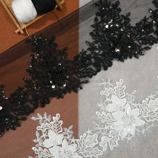 Fancy Glass Beads Sequence Lace