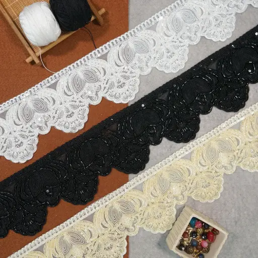 Fancy Glass Beads Sequence Lace