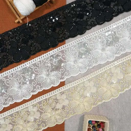 Fancy Glass Beads Sequence Lace