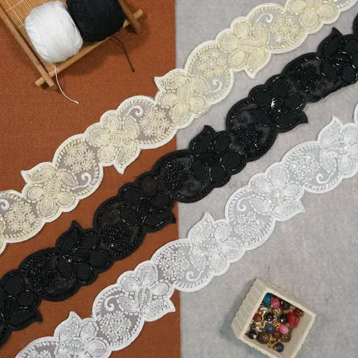 Fancy Glass Beads Sequence Lace
