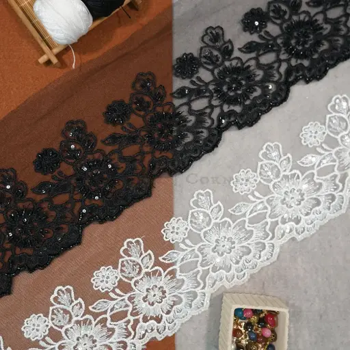 Fancy Glass Beads Sequence Lace